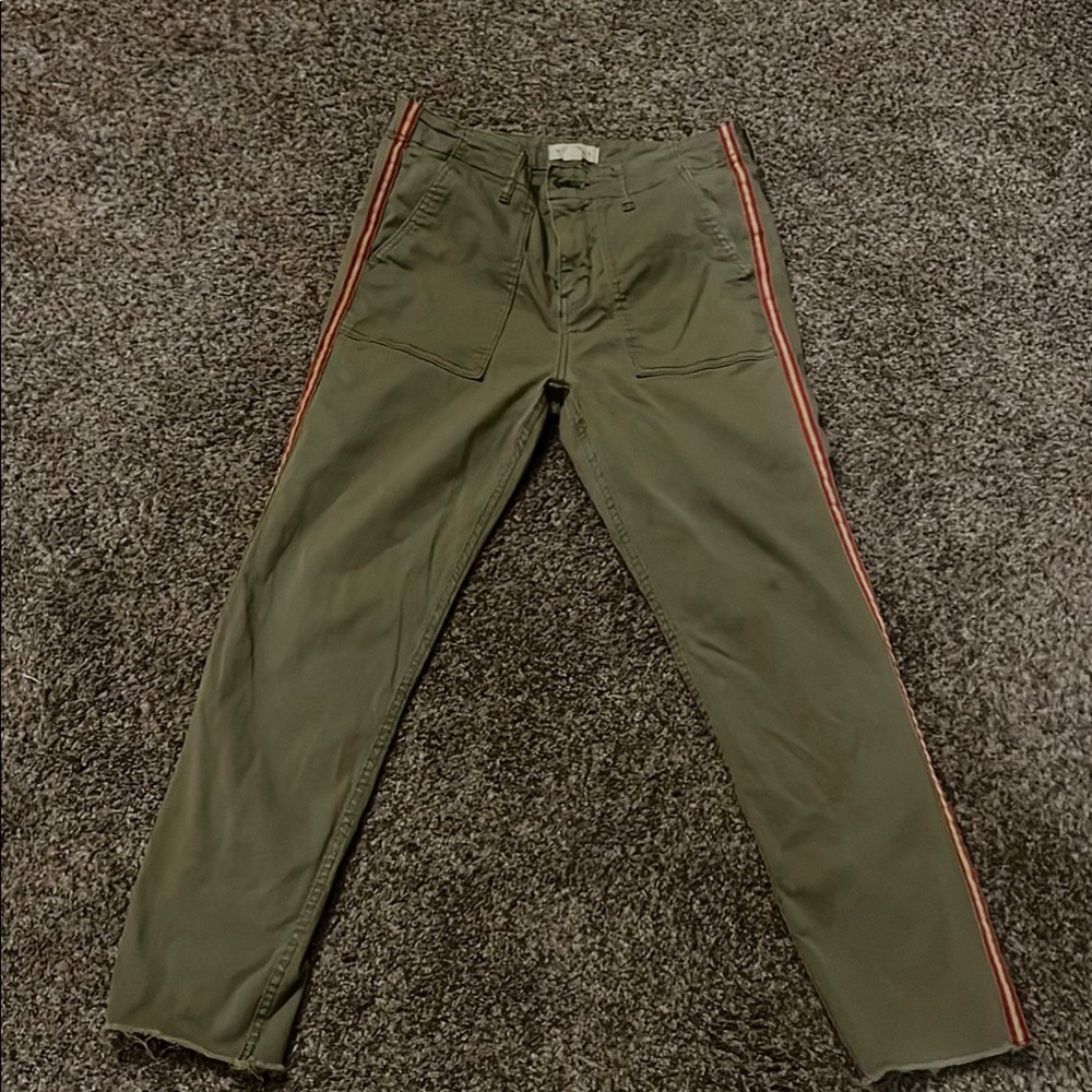 Velvet by Graham & Spencer Olive Ankle Pants with Red Stripe